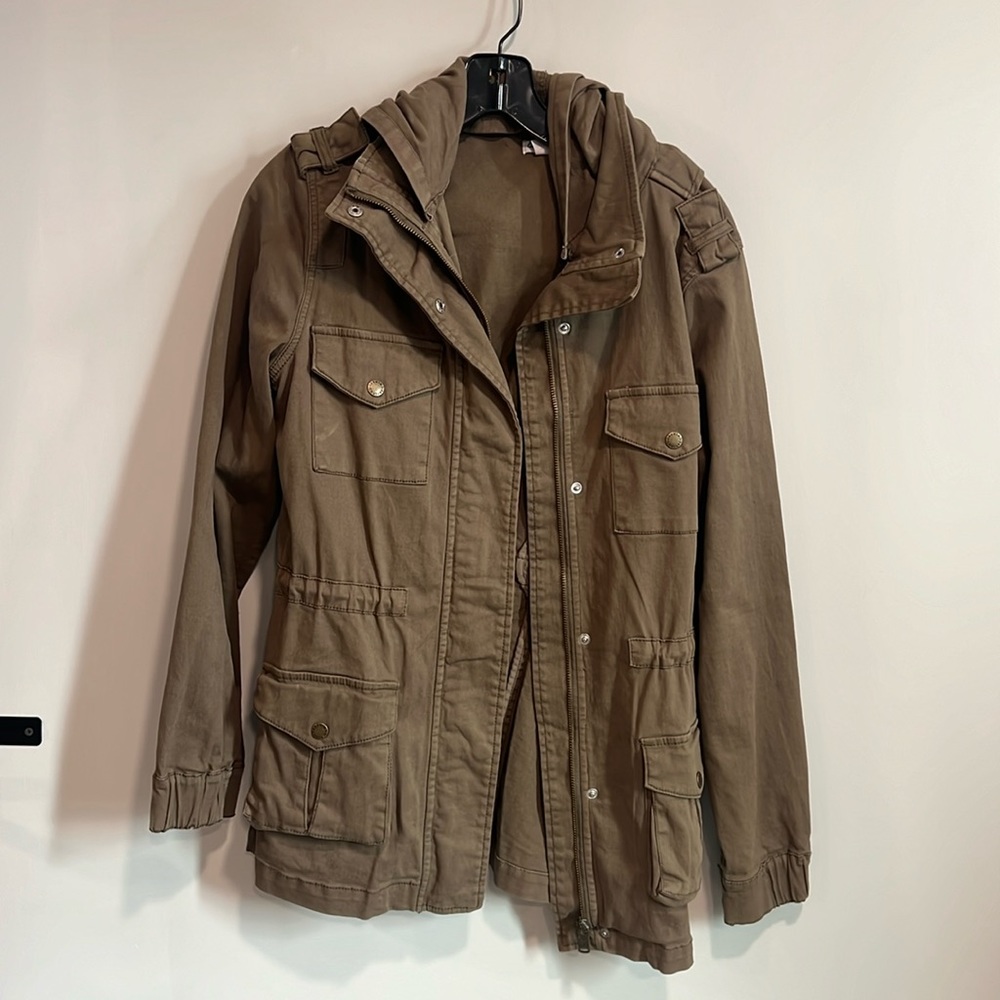 Oversized olive/taupe military utility women’s jacket